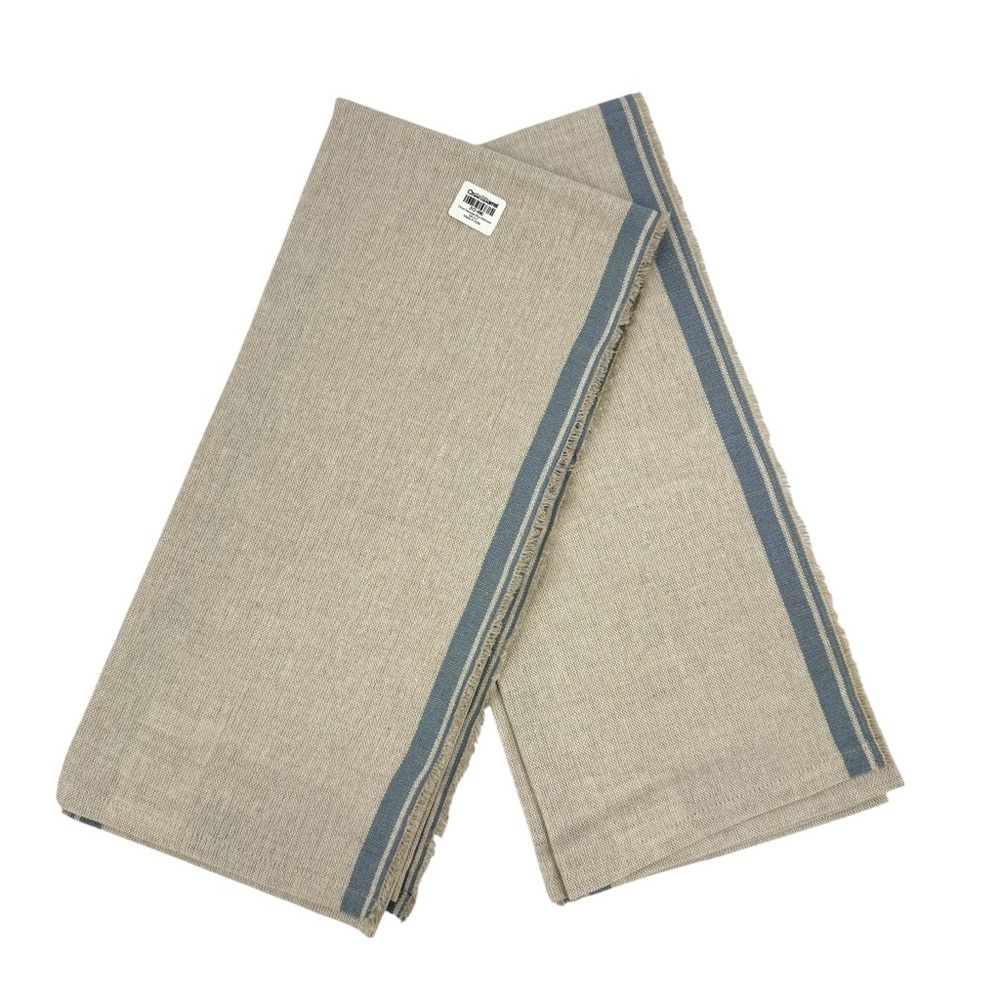 Crate&Barrell Clovis Blue Edge Cotton Linen Tea Kitchen Dish Towels Set of 2 - Picture 3 of 9